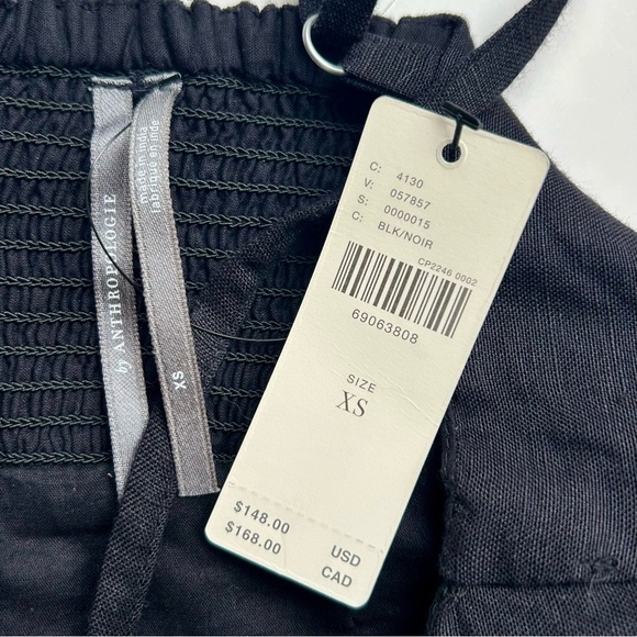 By Anthropologie Slim Mini Dress Black Linen Front Ring Cutout Size XS NWT - Picture 10 of 12